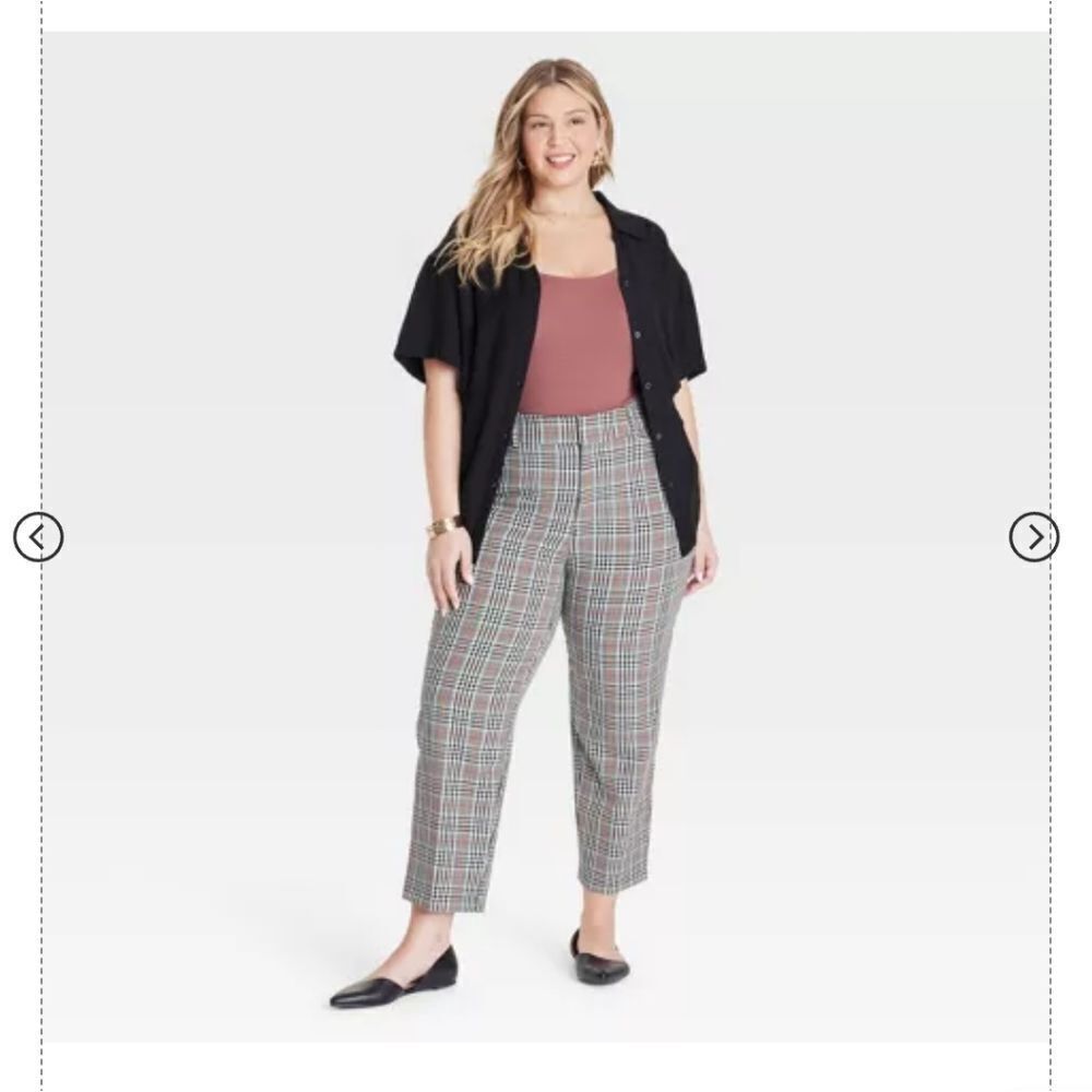 🆕👖High-Rise Straight-Leg Plaid Trousers